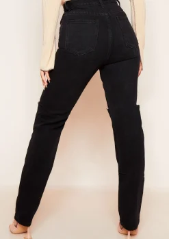 Jeans|Denim*Missy Empire Kady Slashed Knee Straight Leg Jeans Black