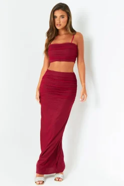 The Party Edit|Skirts*Missy Empire Kaia Wine Spot Mesh Maxi Skirt