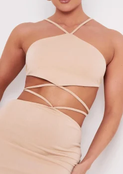Tops|Co-Ords*Missy Empire Kaiya Stone Cross Strap Pointed Hem Crop Top