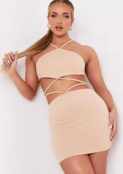 Tops|Co-Ords*Missy Empire Kaiya Stone Cross Strap Pointed Hem Crop Top