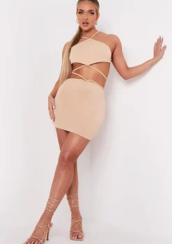 Tops|Co-Ords*Missy Empire Kaiya Stone Cross Strap Pointed Hem Crop Top