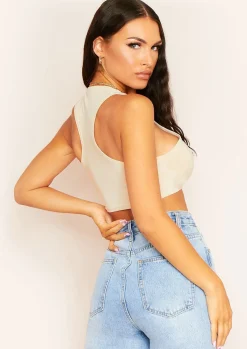 Tops|Basics*Missy Empire Kandee Extreme Racer Crop Top Beige