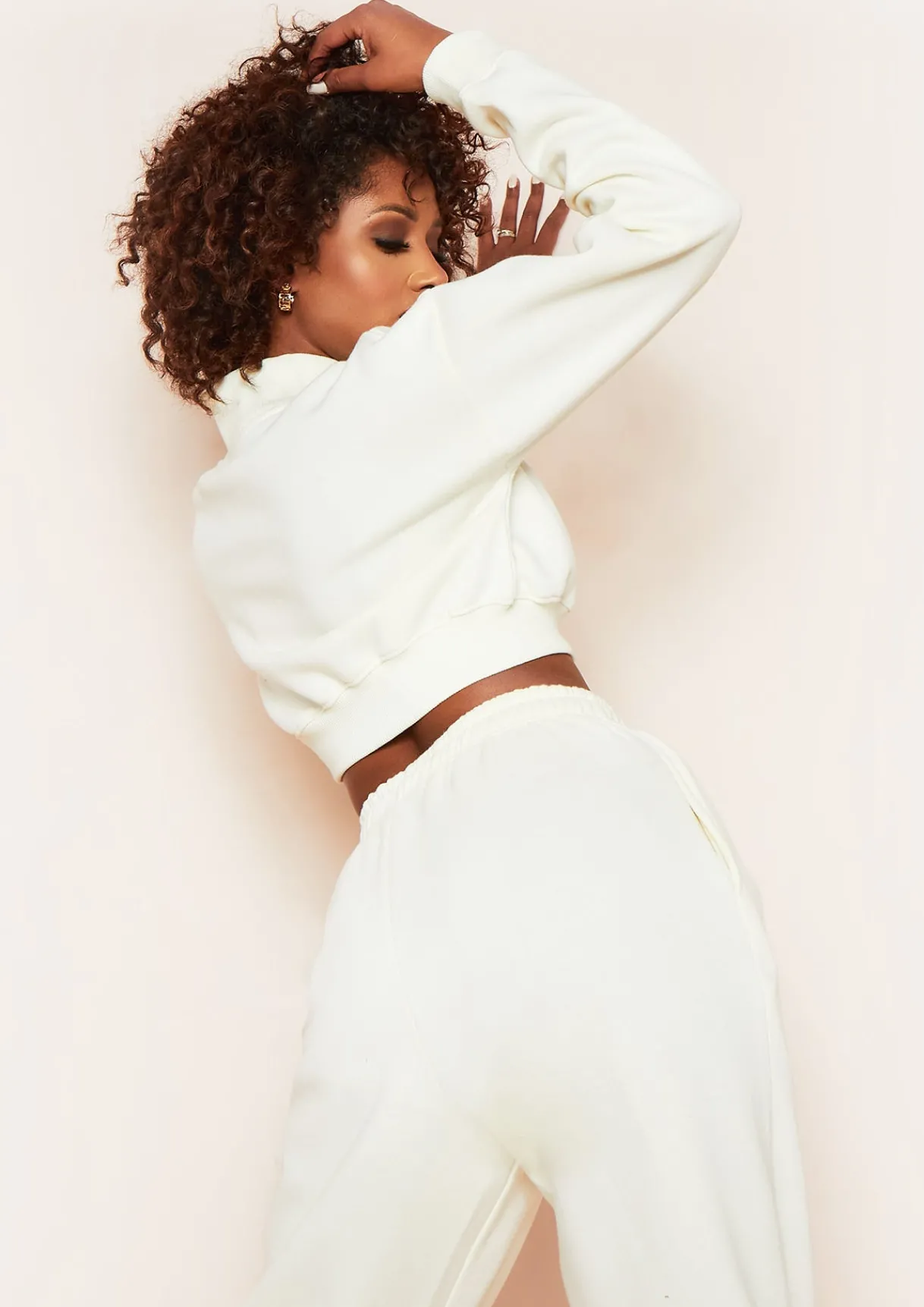 Airport Vibin'|Tracksuits*Missy Empire Kara Butter High Neck Embroidered Cropped Sweatshirt Cream