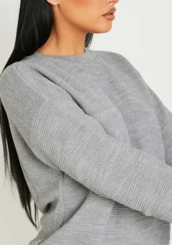 Knitwear*Missy Empire Kara Grey Ribbed Loose Fit Knitted Crew Neck Jumper