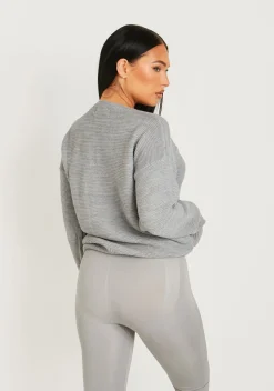 Knitwear*Missy Empire Kara Grey Ribbed Loose Fit Knitted Crew Neck Jumper