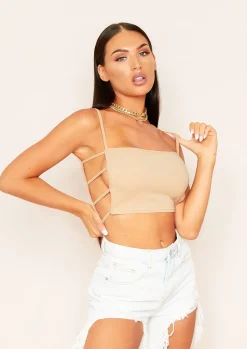 Tops*Missy Empire Kate Strappy Cut Out Sides Crop Top Nude