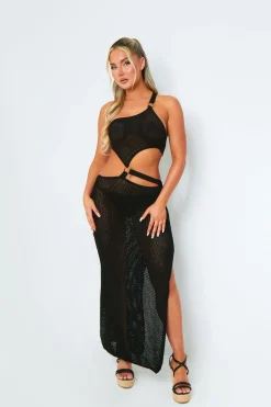 Maxi Dresses|Going Out Dresses*Missy Empire Katie One Shoulder Side Cut Out Maxi Dress Black