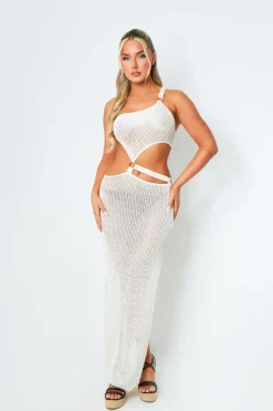 Maxi Dresses|Going Out Dresses*Missy Empire Katie One Shoulder Side Cut Out Maxi Dress Cream
