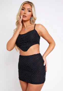 The Party Edit|Tops*Missy Empire Katniss Black Diamante Hot Fix Corset Top