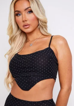 The Party Edit|Tops*Missy Empire Katniss Black Diamante Hot Fix Corset Top