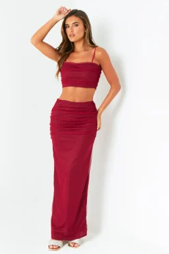 The Party Edit|Tops*Missy Empire Katy Wine Spot Mesh Crop Top