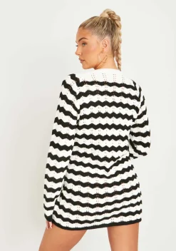 Long Sleeve Dresses|Knitted Dresses*Missy Empire Kaylee Black And White Crochet Mini Dress