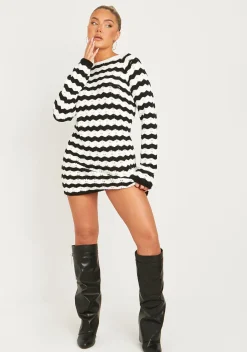 Long Sleeve Dresses|Knitted Dresses*Missy Empire Kaylee Black And White Crochet Mini Dress