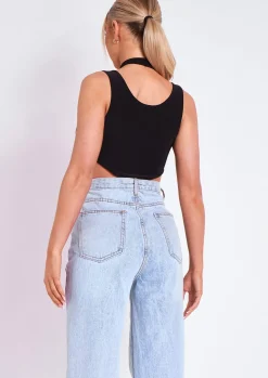 Rave Outfits|Tops*Missy Empire Kayleigh Black Double Layer Cross Over Bodysuit