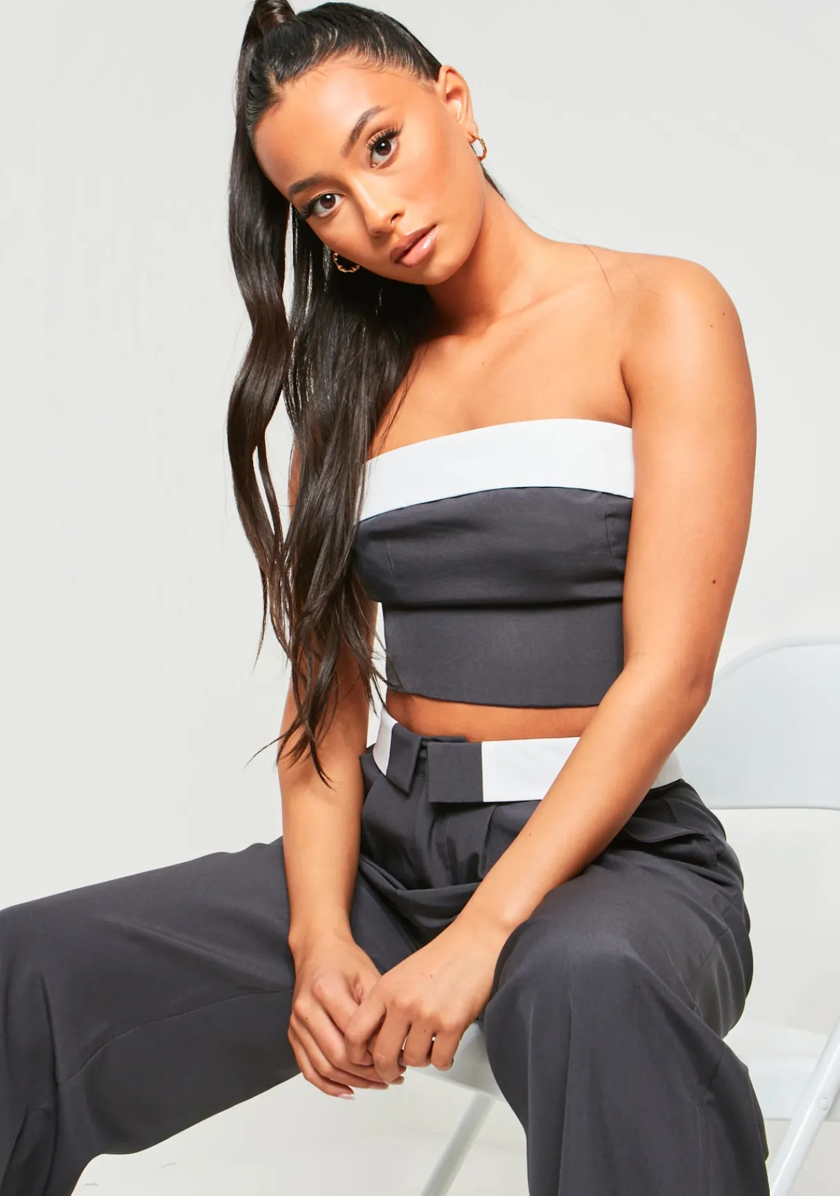 Tops|Co-Ords*Missy Empire Kaysie Fold Over Bandeau Top Charcoal