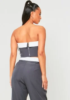 Tops|Co-Ords*Missy Empire Kaysie Fold Over Bandeau Top Charcoal