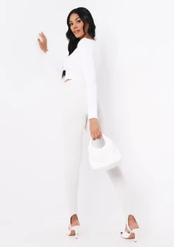 Knitwear*Missy Empire Kehlani Cream Knitted Button Up Cropped Cardigan