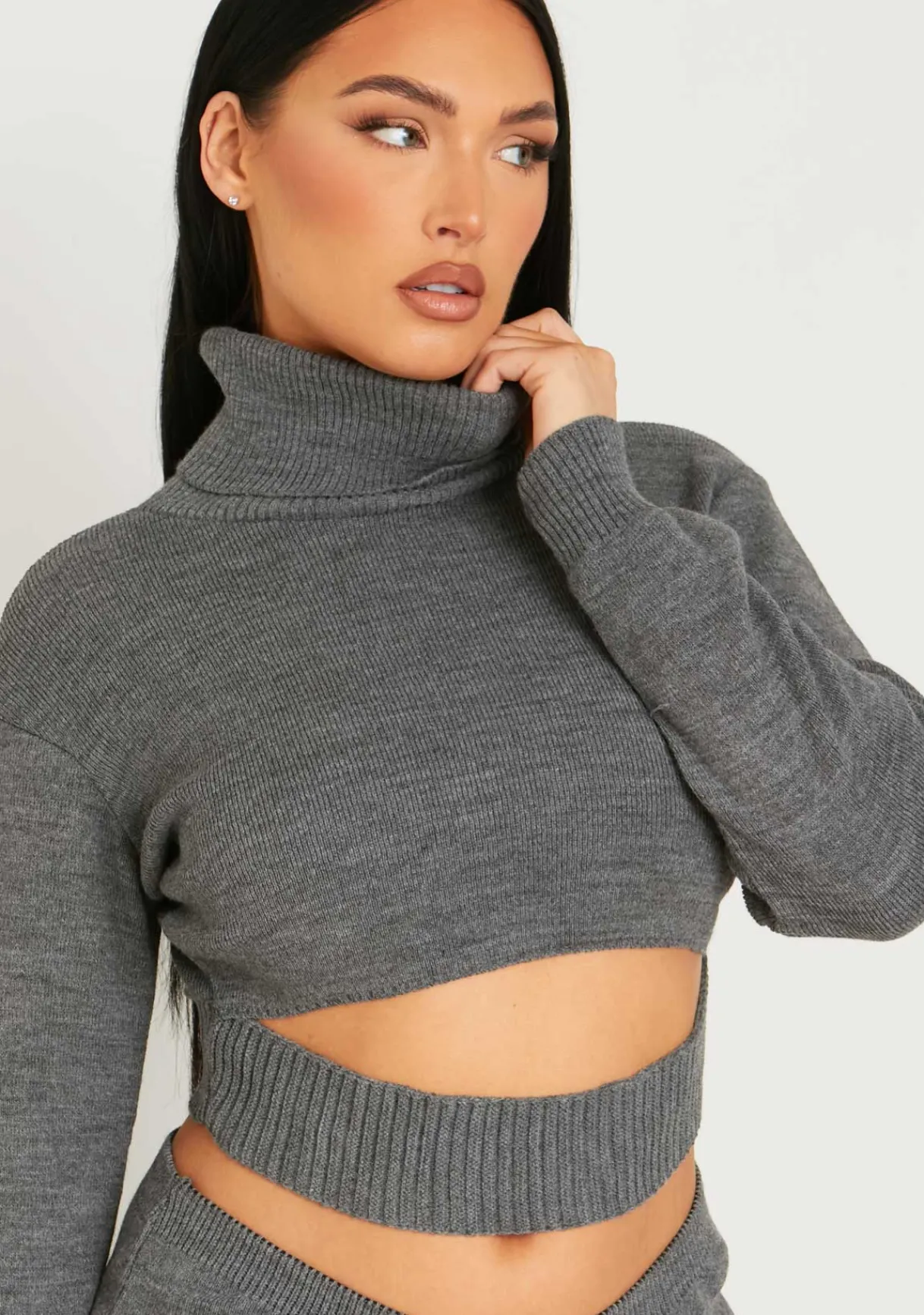 Knitwear|Co-Ords*Missy Empire Keilani Knitted Crop Jumper Co-ord Grey