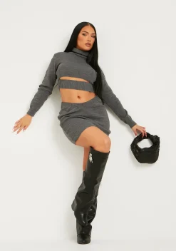 Knitwear|Co-Ords*Missy Empire Keilani Knitted Crop Jumper Co-ord Grey