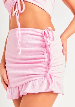 Concert Outfits|Skirts*Missy Empire Kellie Pink Textured Frill Hem Ruched Mini Skirt