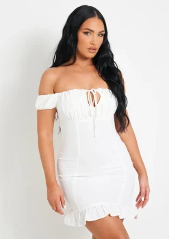Mini Dresses|Casual Dresses*Missy Empire Khalani White Woven Frill Hem Mini Dress