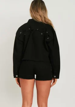 Denim|Co-Ords*Missy Empire Khari Black Lace Up Denim Jacket