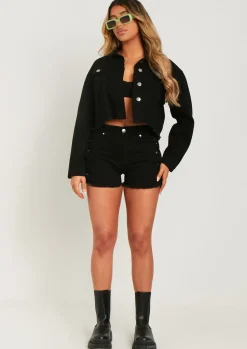 Denim|Co-Ords*Missy Empire Khari Black Lace Up Denim Jacket