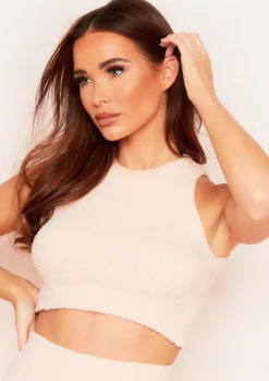 Tops|Loungewear*Missy Empire Kiah Pink Teddy Borg Racer Crop Top