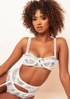 Rave Outfits|Lingerie*Missy Empire Kiera White Floral Lace Binding Detail 3 Piece Lingerie Set
