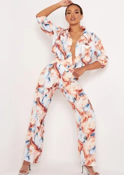 Trousers|Co-Ords*Missy Empire Kimber Multi Marble Print Straight Leg Trousers Multicoloured