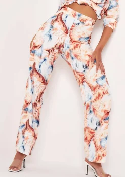 Trousers|Co-Ords*Missy Empire Kimber Multi Marble Print Straight Leg Trousers Multicoloured