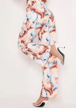 Trousers|Co-Ords*Missy Empire Kimber Multi Marble Print Straight Leg Trousers Multicoloured