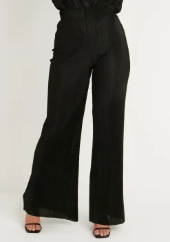 Trousers*Missy Empire Kori Black Plisse Straight Leg Trouser