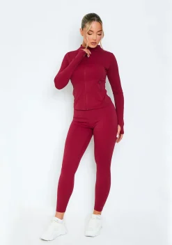 Gym Bottoms|Leggings*Missy Empire Lacey Burgundy Active Leggings Red