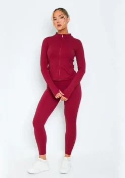 Gym Bottoms|Leggings*Missy Empire Lacey Burgundy Active Leggings Red