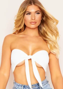 Tops*Missy Empire LaLa Ivory Bandeau Tie Front Bralet