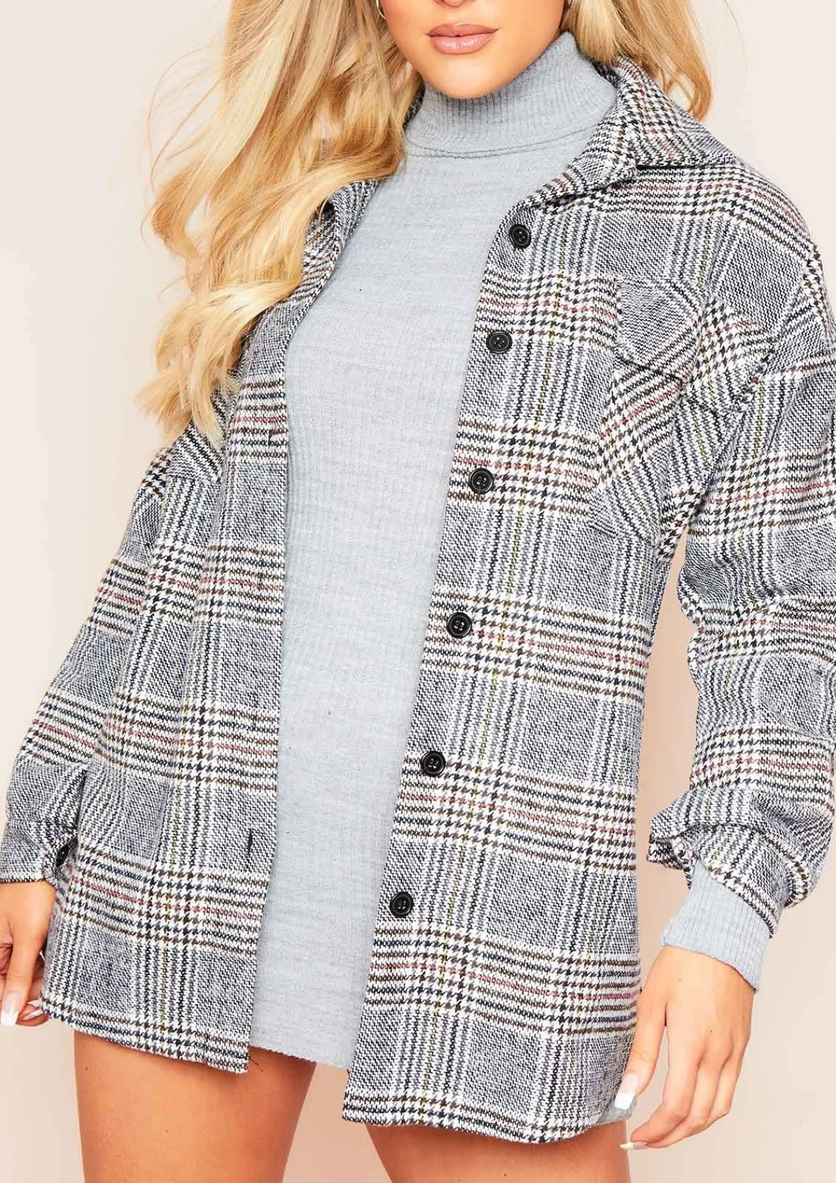 Coats & Jackets*Missy Empire Lara Grey Multi Check Print Oversized Shacket