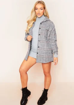 Coats & Jackets*Missy Empire Lara Grey Multi Check Print Oversized Shacket
