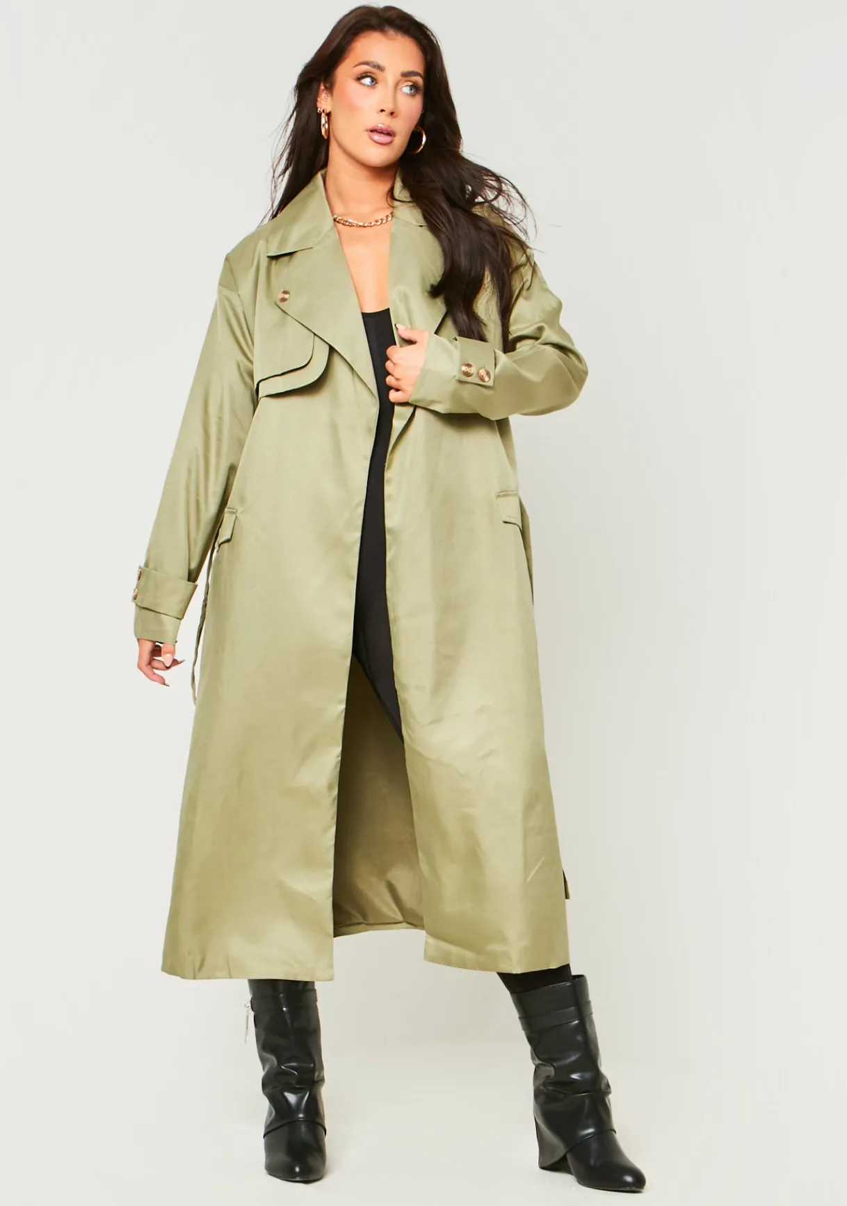 Airport Vibin'|Coats & Jackets*Missy Empire Larsa Trench Coat Olive