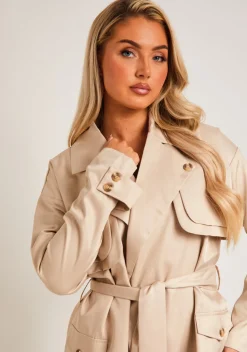 Coats & Jackets*Missy Empire Larsa Trench Coat Stone