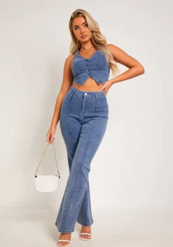 Jeans|Denim*Missy Empire Latesha Blue Denim Bootcut Seam Detail Jeans