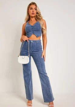 Jeans|Denim*Missy Empire Latesha Blue Denim Bootcut Seam Detail Jeans