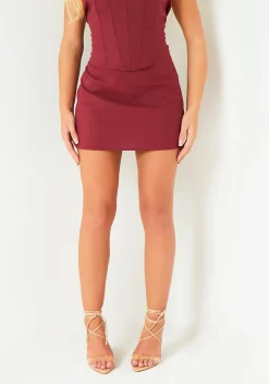 The Party Edit|Skirts*Missy Empire Laura Burgundy Tailored Linen Mini Skirt