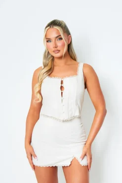 Tops|Co-Ords*Missy Empire Laura Cream Button Down Sleeveless Corset Top