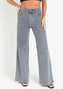 Concert Outfits|Trousers*Missy Empire Laura Grey High Rise Wide Leg Jeans