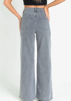 Concert Outfits|Trousers*Missy Empire Laura Grey High Rise Wide Leg Jeans