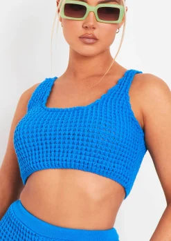 Airport Vibin'|Tops*Missy Empire Laurel Crochet Knit Crop Top Blue