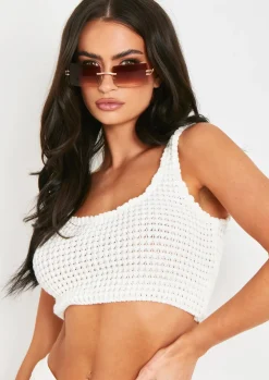 Tops|Knitwear*Missy Empire Laurel Crochet Knit Crop Top Ivory