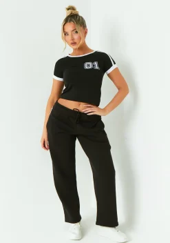 Airport Vibin'|Loungewear*Missy Empire Layla Black Contrast Side Stripe Wide Leg Jogger