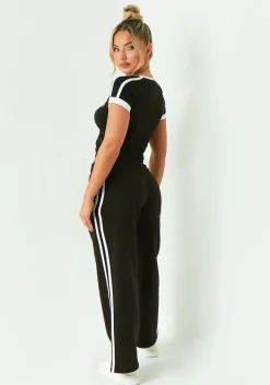 Airport Vibin'|Loungewear*Missy Empire Layla Black Contrast Side Stripe Wide Leg Jogger